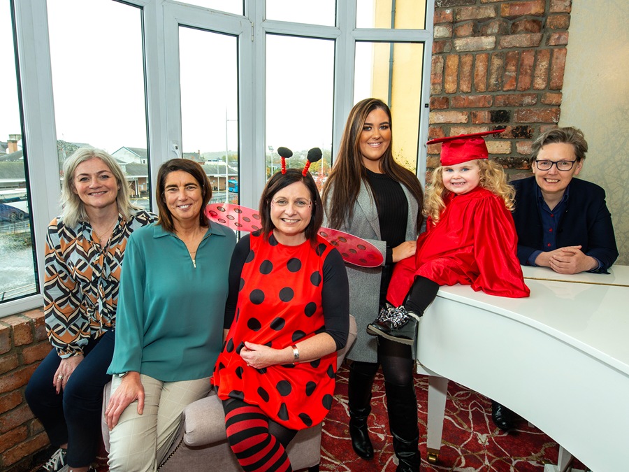 Sonya Quinn, Family Nurse Supervisor, Mairead Donnelly, Head of Health Visiting & School Nursing Family Support & Safeguarding, Caroline Toner, Family Nurse and Trust Chair Eileen Mullan with Tara McClorey and Isla from Newry who took part in the programme. 