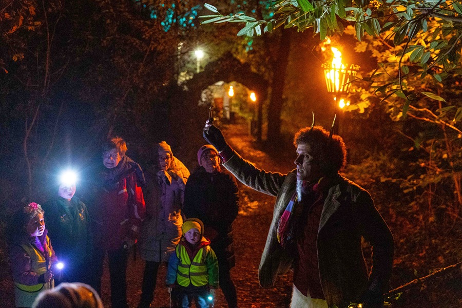 Actor, Keith Singleton in character as ‘Pucca’ at the Footsteps in the Forest festival as visitors of all ages enjoy the immersive trail in Slieve Gullion Forest Park.