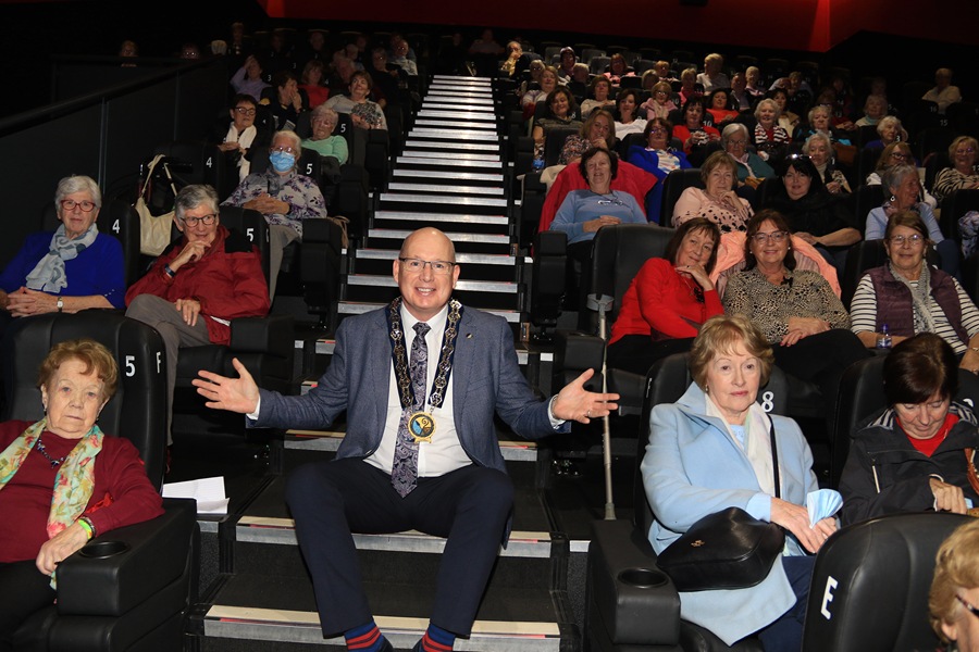 Chairman Newry, Mourne and Down Council, Councillor Michael Savage with the packed Omniplex for the movie 'The Banshees of Inisherin' another instalment in the Positive Ageing month calendar supported by NMDDC Age Friendly, PSNI, PCSP and Newry Bid.