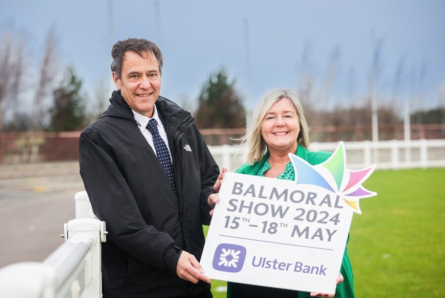 Launching the 2024 Balmoral Show in partnership with Ulster Bank is Cormac McKervey, Head of Agriculture, Ulster Bank and Rhonda Geary, Operations Director, RUAS