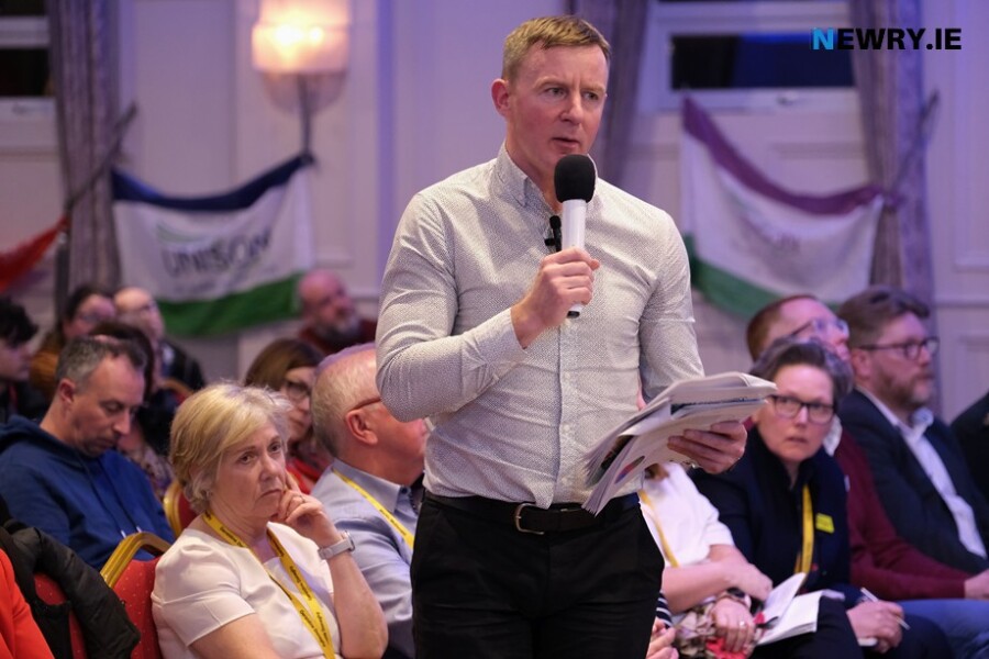 Justin McNulty MLA speaking at a Daisy Hill meeting in the Canal Court Hotel. Photograph: Columba O'Hare/ Newry.ie 