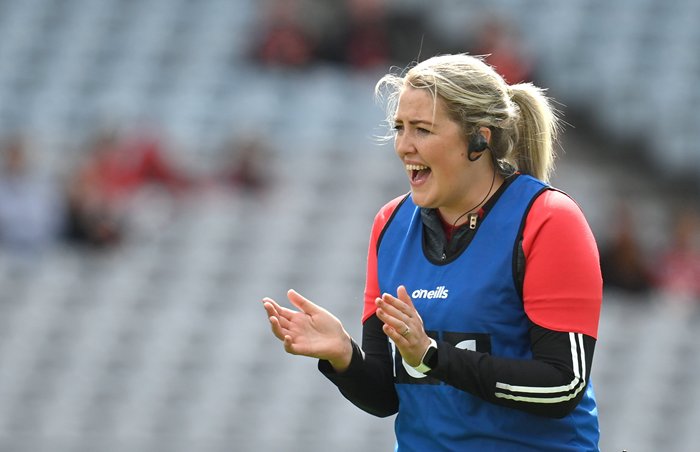 Down joint manager Caoibhe Sloan before the 2023 TG4 All-Ireland Ladies Junior Football Championship Final. Photograph: Seb Daly/Sportsfile