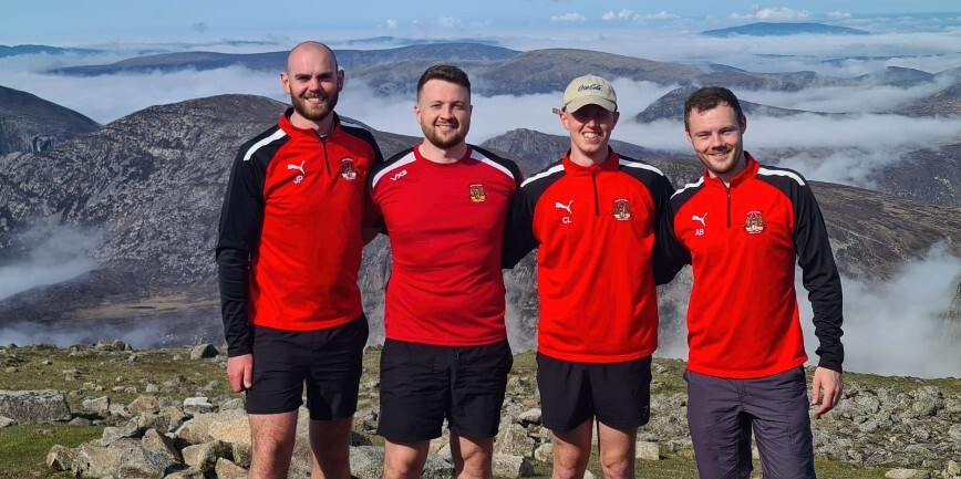 The four Newry Hockey Club members training for their seven sevens challenge. 