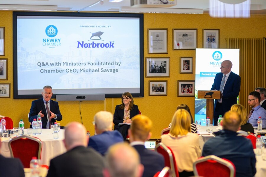 Q&A with Ministers facilitated by Chamber CEO, Michael Savage. Photograph: Colum Lynch