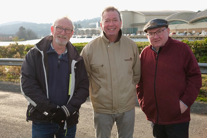 Newry City Park stakeholders at today’s announcement. From left: Myrddin James, Silvery Light Sailing; Dermot Russell, Carlingford Lough Currach Club and James McArevey, Newry Maritime Association.