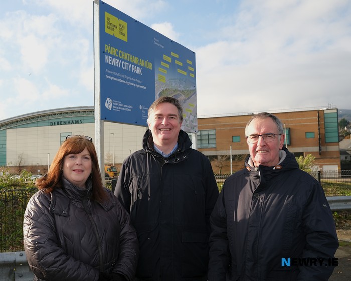 Newry City Park stakeholders at today’s announcement. From left: Helena Young, Newry Maritime Association; Brian Cleland, Newry 2020; Maurice McConville, Newry Urban Sports.
