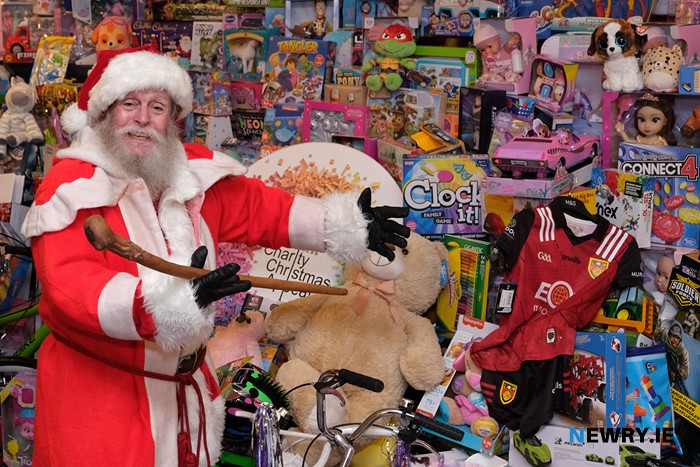 Santa Claus shows off the incredible Toy Mountain at the Newry Business Christmas Charity Dinner. Photograph: Columba O'Hare/ Newry.ie