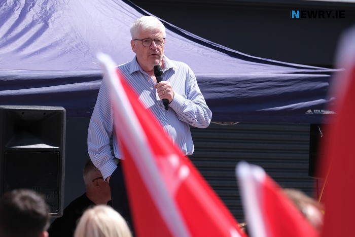 Donal Duffin speaking at the rally. Photograph: Columba O'Hare/ Newry.ie