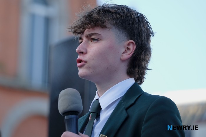 St Joseph's Boys High School Head Boy, Lee Fulton speaking at the unveiling. Photograph: Columba O'Hare/ Newry.ie