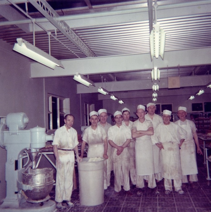 Nightshift workers in the 1960s. Left to right: Jazzer Keenan, Larry Keenan, Michael Keenan, Paddy Vickers, Pat Evans, Hugh Courtney, Jim Campbell, Hughie Kimmins and Danny Keenan. Newry and Mourne Museum Collection