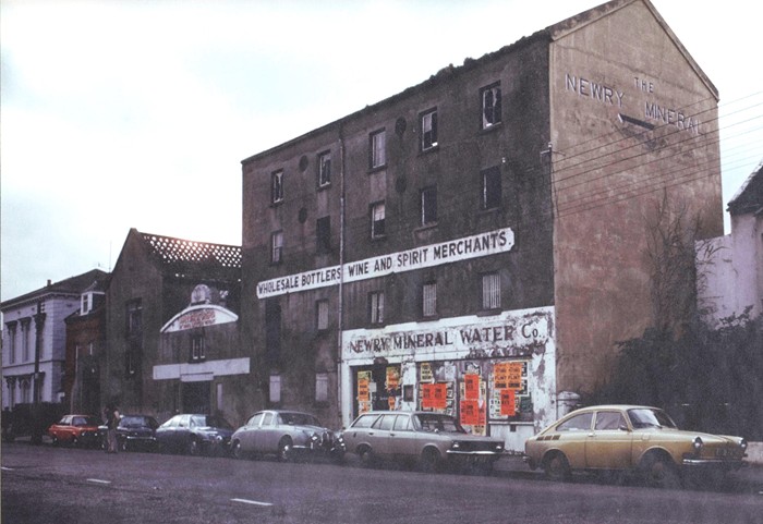 Photograph of the former premises of the Newry Mineral Water Company taken in 1978. The factory occupied the site between the Court House and Downshire Road Presbyterian Church and was demolished to make way for the extension of New Street. Courtesy of William McAlpine