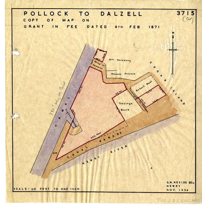 Conveyance map showing property on Canal Parade in Newry drawn by Gerald Wilson Reside in 1956. Reside Collection, Newry and Mourne Museum
