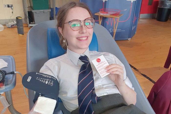 One of the blood donors at the Ryan Cinnamond blood drive.