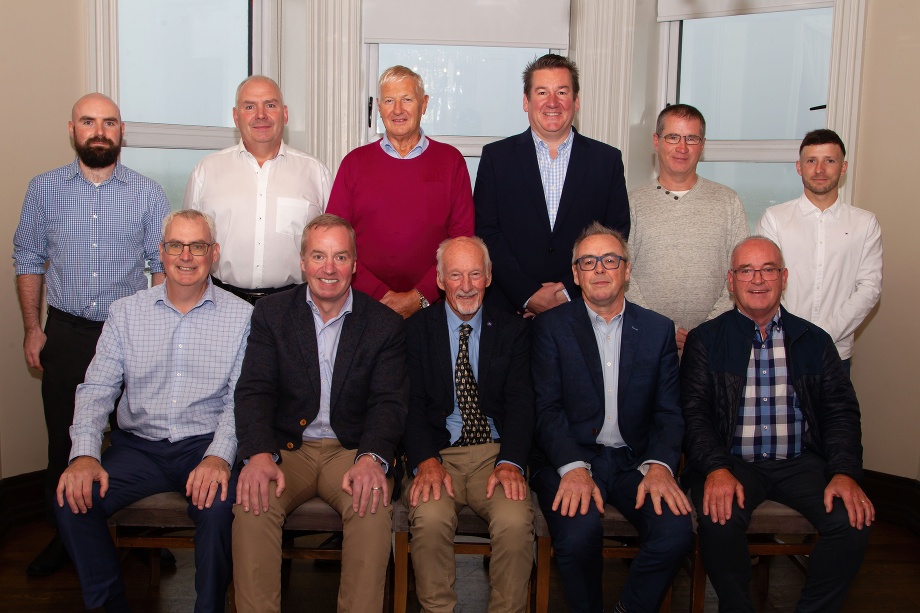 Pictured at the presentation are front from left: Kieran Grant, Paddy Harty, Roy Teggarty, Henry McLaughlin, Declan McAteer. Back: Mark Smith, Michael Young, Harold Henning, David Holmes, Andrew Hanna and Ryan McGreevey.