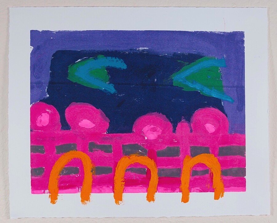 Anna M Savage Utopian Spaceships II Acrylic, Oil Bar and Oil Pastel with Monoprint on Munken Paper 28cm x 34cm 20233805.