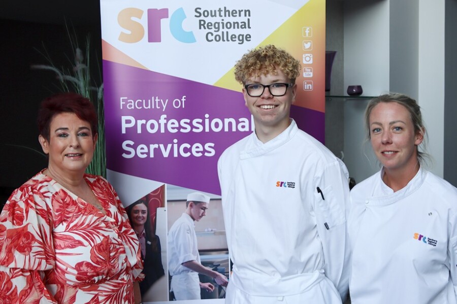 SRC Hospitality student Andrew McVarnock is taking up a placement with the Cliff House Hotel this summer.  The hotel is highly rated with the restaurant having a Michelin star for outstanding excellence. Andrew is pictured with Michelle Moore, left, Curriculum Area Manager at SRC and Sinead Boyle, Culinary Arts Lecturer.