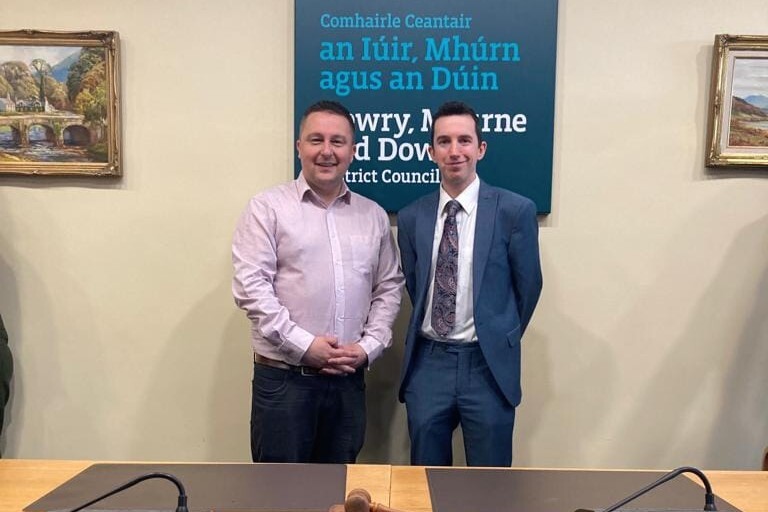Cllr David Taylor with Andrew McCracken the UUP candidate in Newry.