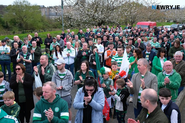 Some of the hundreds of Celtic supporters in Newry remembering son of the city Willie Maley. Photograph: Columba O'Hare/ Newry.ie