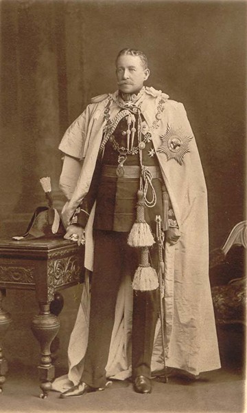 The Third Earl of Kilmorey, pictured wearing the insignia mantle of the Order of St. Patrick, c.1890, who opened Newry Library in 1897. Lord Kilmorey supported the arts and was an enthusiastic supporter of the economic and cultural development of the Newry and south Sown area. Newry and Mourne Museum Collection