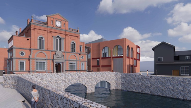 An artists impression of the proposed new theatre/ conference facility.