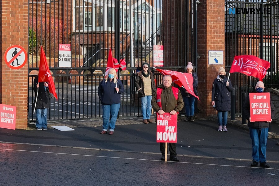 Council workers strike outside Monaghan Row in 2020. Photograph: Columba O'Hare/ Newry.ie 