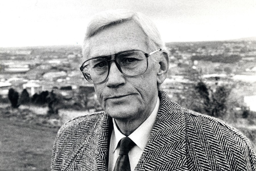 Seamus Mallon wearing his trademark Donegal tweed overcoat. He was photographed wearing this coat on numerous occasions. Newry and Mourne Museum Collection