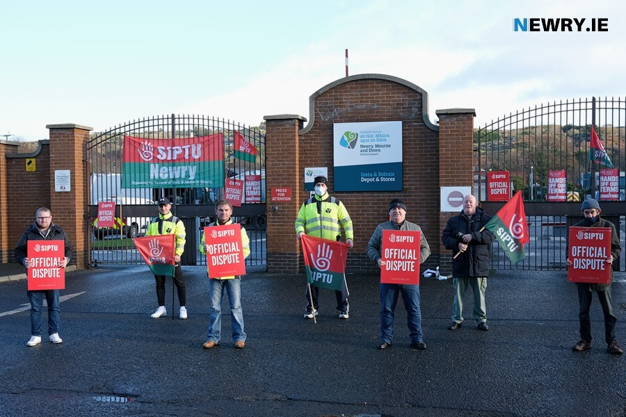 Newry Council workers on the Picket Line back in 2020. Photograph: Columba O'Hare/ Newry.ie 