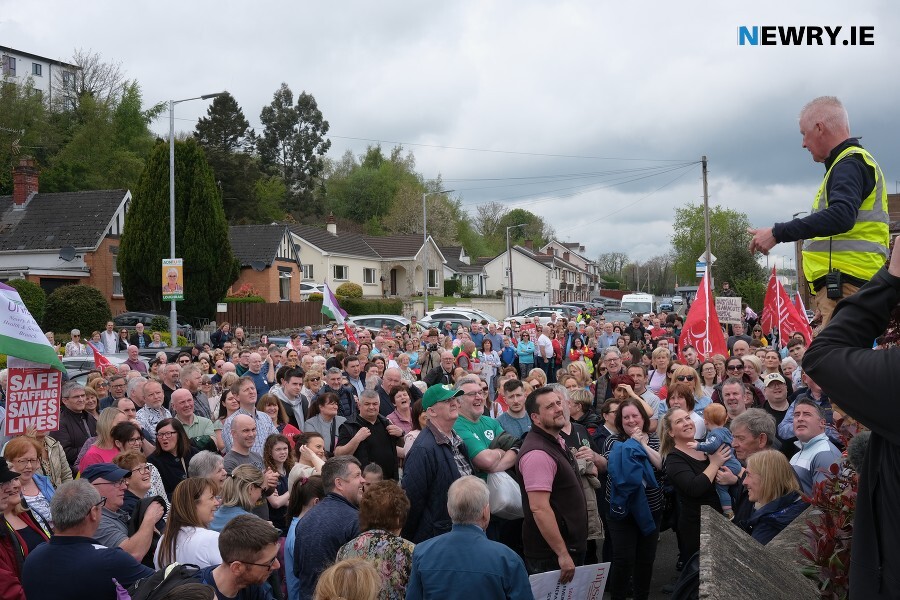 Rally participants outside Daisy Hill Hospital. Photograph: Columba O'Hare/ Newry.ie 