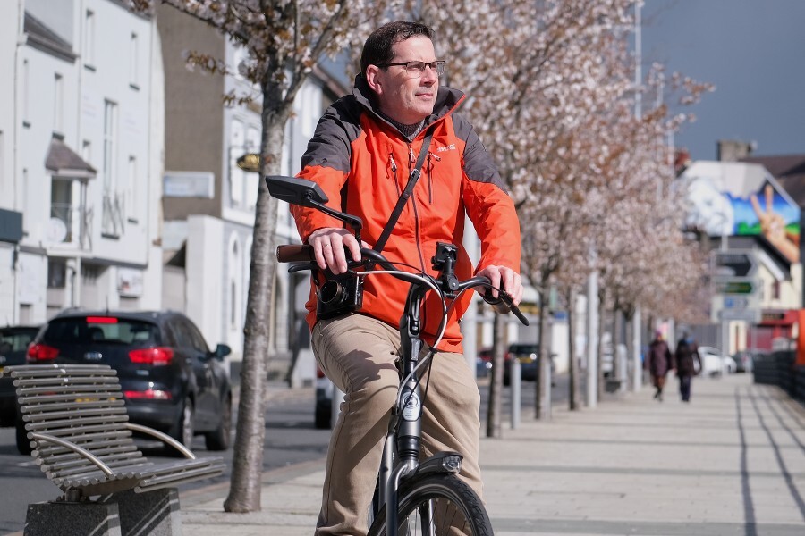 Editor Columba O'Hare takes to his bike on Merchant's Quay. Photograph: Gary O'Hare