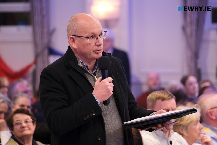 Cllr Michael Savage, Chairperson, Newry, Mourne and Down District Council  speaking at a recent Daisy Hill Hospital meeting. Photograph: Columba O'Hare/ Newry.ie 