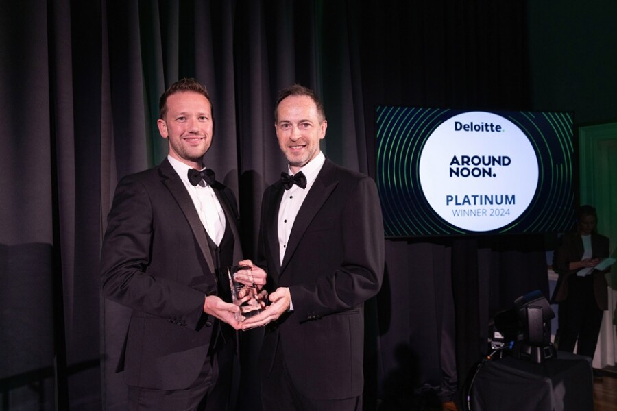 Gareth Chambers (left), CEO of Around Noon, pictured at the Deloitte Best Managed Companies awards where the business was announced as a Platinum Winner.
