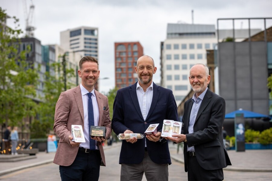Announcing the deal in London are from left: Gareth Chambers, CEO of Around Noon Foods; Daniel Silverston, Managing Director of The Soho Sandwich Company and Howard Farquhar, Chairman of Around Noon, announce the deal in London.