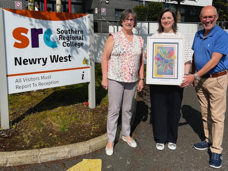 Pictured with ‘Celebration of Fusion’ celebrating the 30th anniversary of the twinning of Banbridge and Ruelle-sur-Touvre are from left Patricia McAteer (Banbridge Twinning Association); Eugena Woods and Gilbert Lee (Chairman of Banbridge Twinning Association).