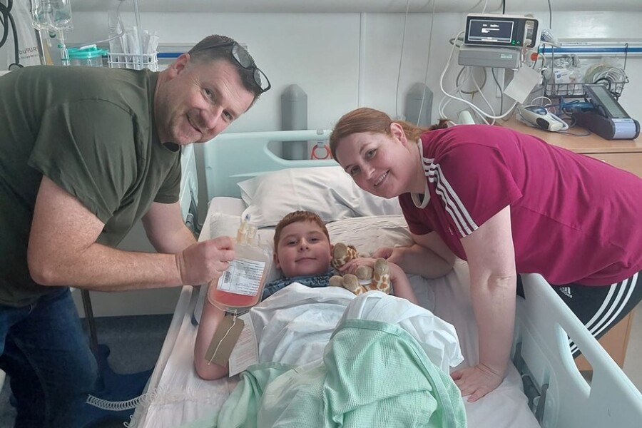 Bobby Browne in the Great North Children's Hospital with his parents Danny and Louise.