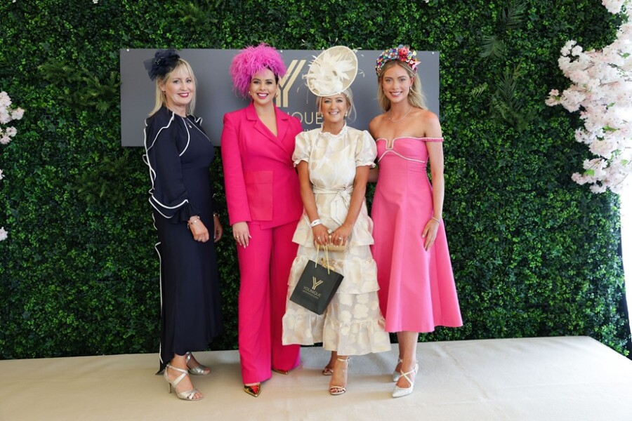 Pictured at the racecourse are from left: Áine Larkin, Rebecca McKinney, Catherine O’Connor and Hannah Johns.