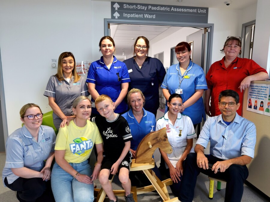 Staff from the Inpatient Paediatric Ward and Paediatric Ambulatory Ward pictured with Julie-Anne McLoughlin and Son Ethan.