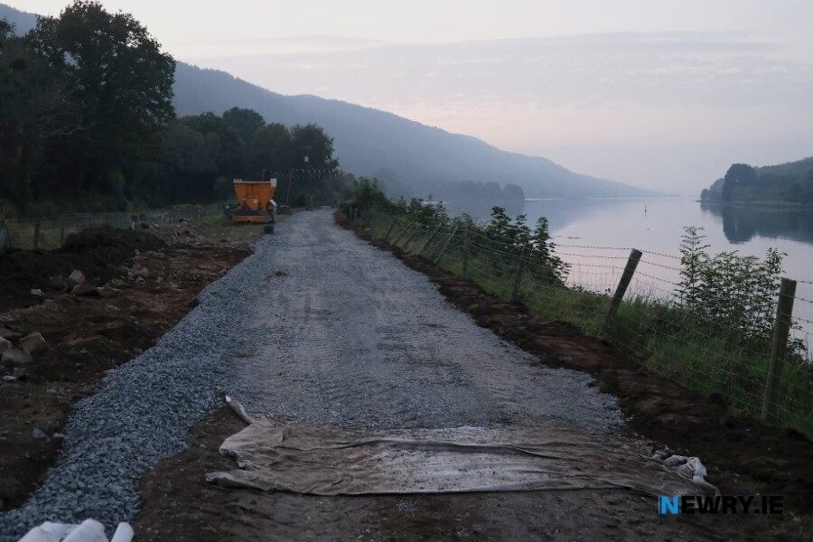 Work is ongoing on the greenway stretch south of the border which will link up with the Victoria Lock to border stretch. Photograph: Columba O'Hare/ Newry.ie 