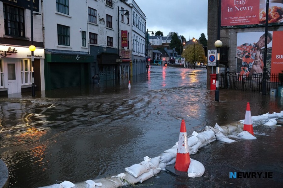 Sugar Island, Newry during floods at Halloween 2023. Photograph: Columba O'Hare/ Newry.ie 