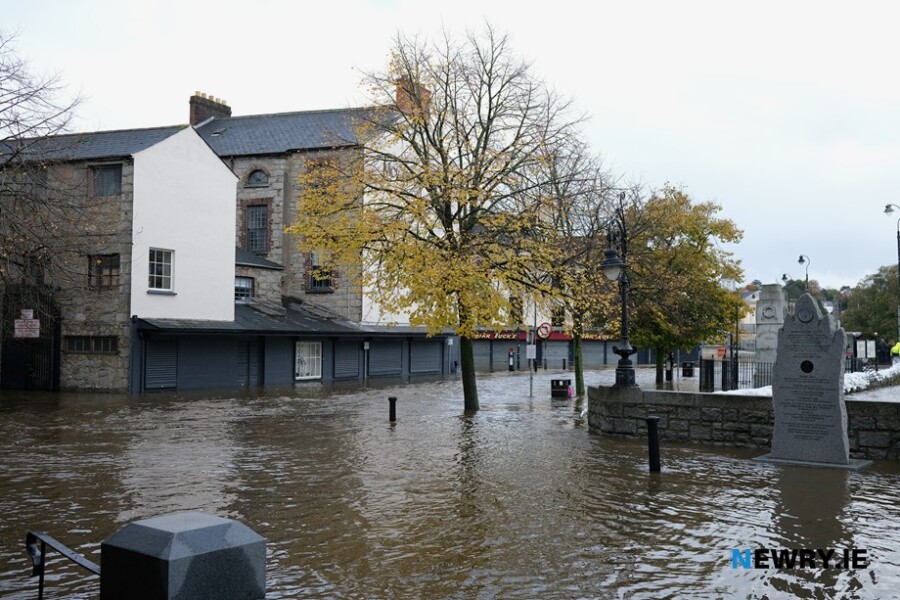 Flooding at Bank Parade, Sugar Island, Newry back in October 2023. Photograph: Columba O'Hare/ Newry.ie 