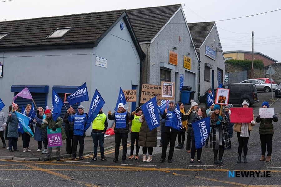 Our Lady's Grammar School on the picket line this morning. Photograph: Columba O'Hare/ Newry.ie 