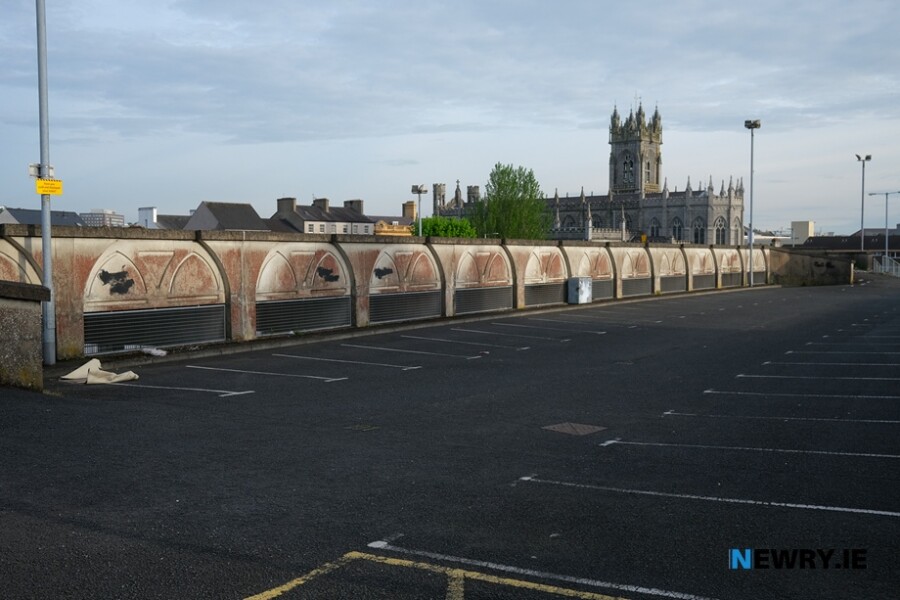 The car park behind Newry Cathedral where the proposed council offices/ civic centre is planned to be built. Photograph: Columba O'Hare/ Newry.ie 