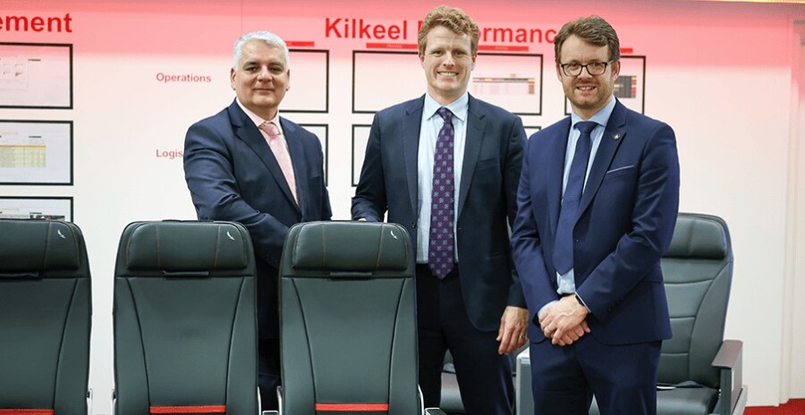 Pictured during a visit by Joe Kennedy to the Collins Aerospace Kilkeel premise in 2023 were from left are Mel Chittock, Interim CEO, Invest Northern Ireland; Joe Kennedy III, US, Special Envoy to Northern Ireland for Economic Affairs; Alan Henning, Managing Director of Operations; Collins Aerospace’s Kilkeel facility.
