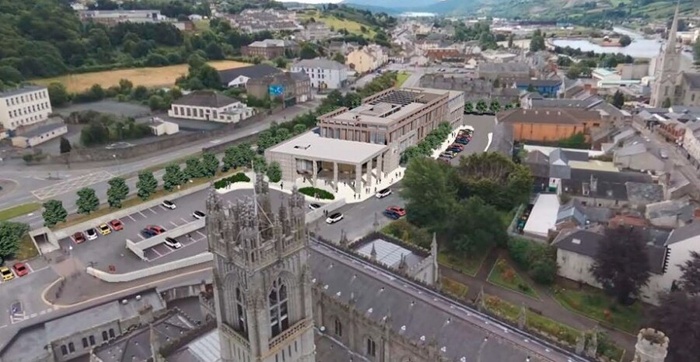 The proposed council offices behind Newry Cathedral.