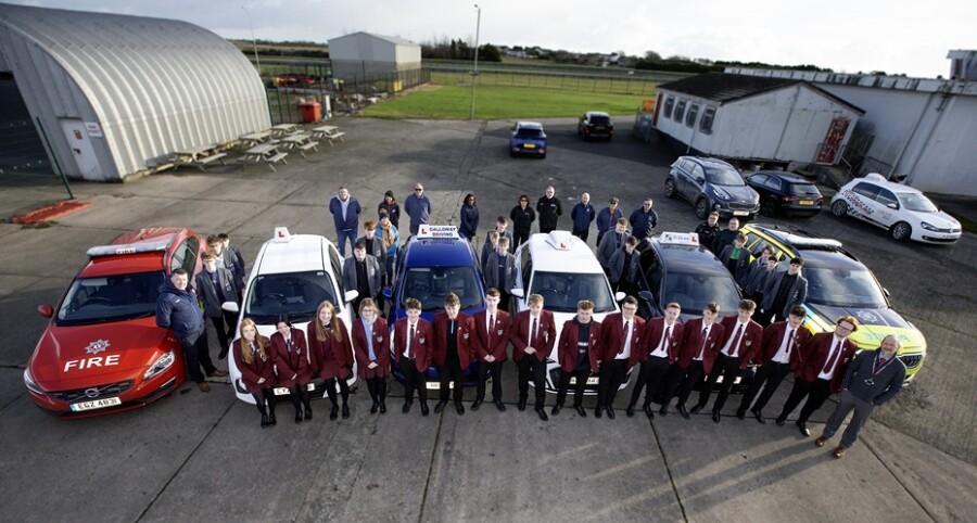 Students and teachers from Kilkeel High and St Louis Grammar School with organisers and local driving instructors at the ‘Young Drivers’ event which was held during Road Safety Week (17-23 November) at Bishopscourt. 