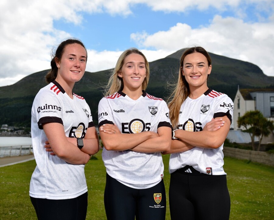 Down ladies senior footballers Niamh King, Natalie McKibben and Clara Mulvenna pictured in Newcastle ahead of next Sunday's All Ireland Intermediate semi final clash with Tyrone at Clones Photograph: Brendan Monaghan