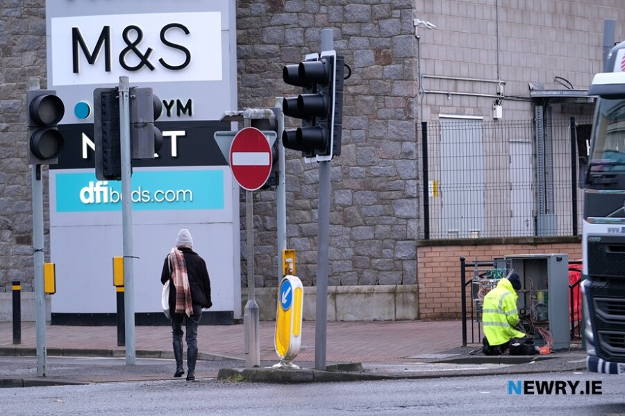 Traffic lights at Bridge Street in Newry are now functioning as normal following several weeks out of order. Photograph: Columba O'Hare/ Newry.ie 