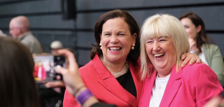 Sinn Féin President Mary Lou McDonald calls into the count at Newry Sports Centre.
