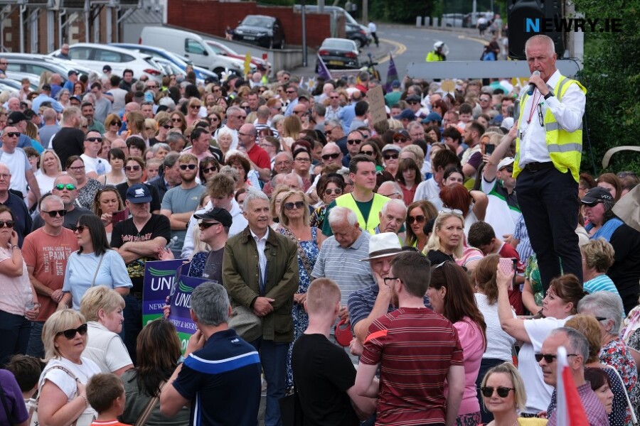 Eddie Curtis from SOS Daisy Hill speaks to the crowd outside Daisy Hill Hospital. Photograph: Columba O'Hare/ Newry.ie 