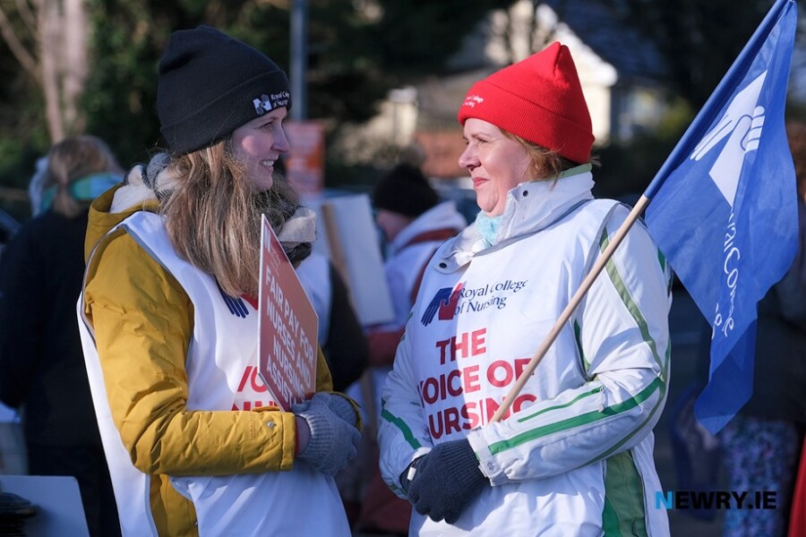 Royal College of Nursing union members on the picket line at Daisy Hill Hospital. Photograph: Columba O'Hare/ Newry.ie 