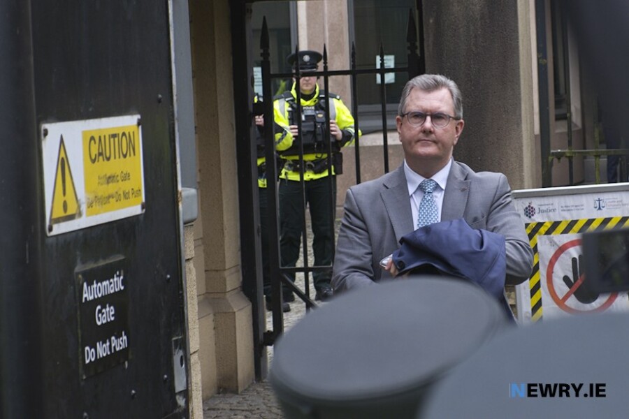 Sir Jeffrey Donaldson coming out of Newry Courthouse. Photograph: Columba O'Hare/ Newry.ie 